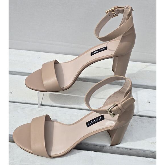 NINE WEST Nora Ankle Strap Block Heel Sandals Size 10 Womens Nude - Picture 3 of 8